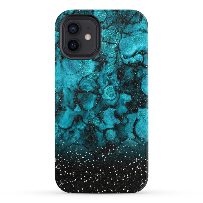 iPhone 12 StrongFit Indigo Blue Marble and Black Glitter by  Utart