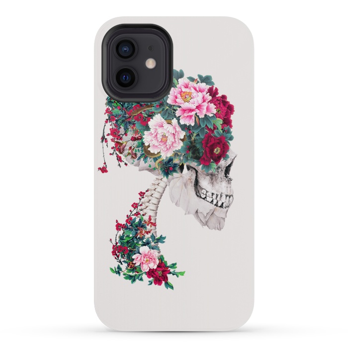 iPhone 12 mini StrongFit Skull with Peonies by Riza Peker