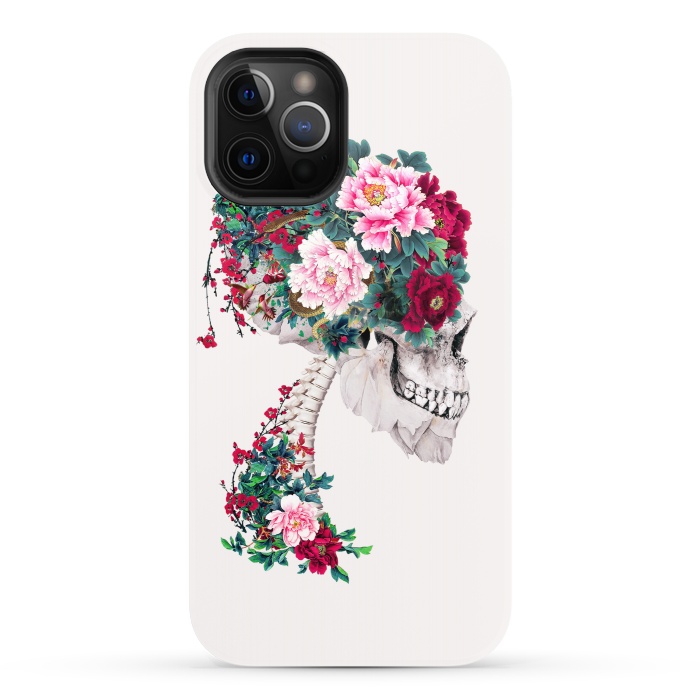 iPhone 12 Pro StrongFit Skull with Peonies by Riza Peker