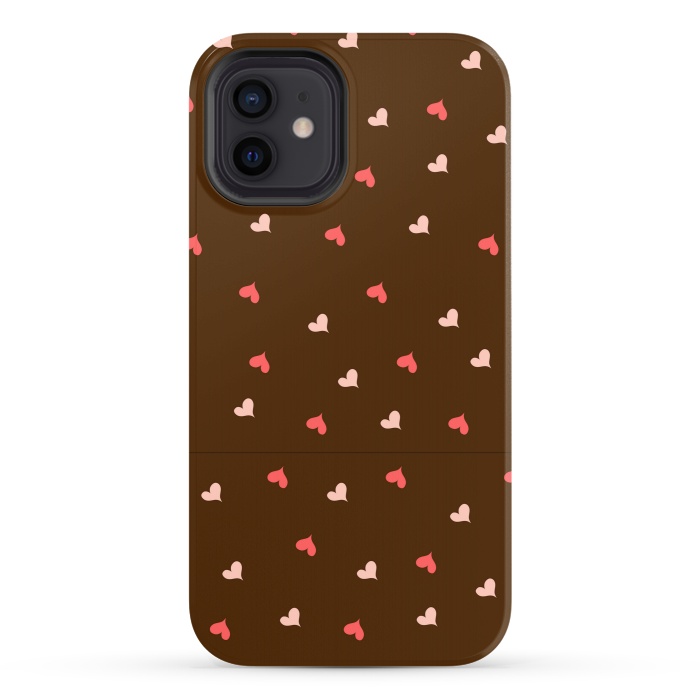 iPhone 12 StrongFit red hearts with brown background by MALLIKA