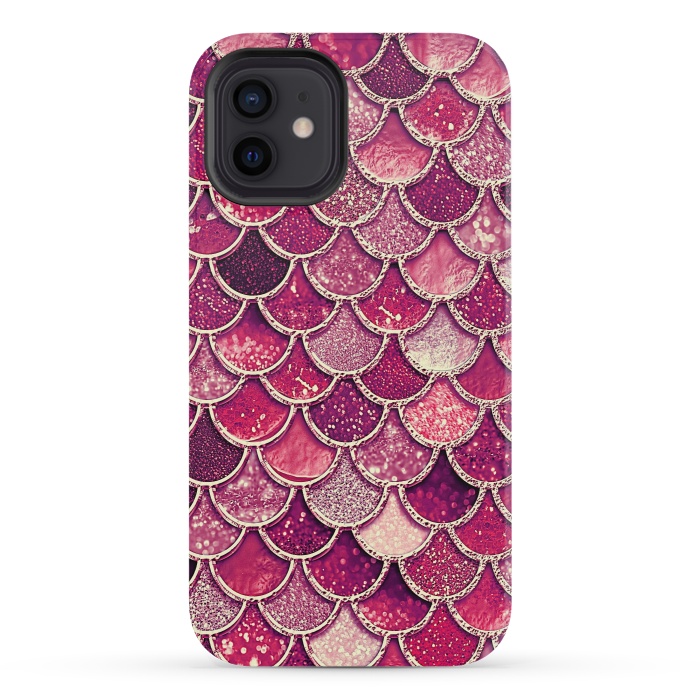 iPhone 12 mini StrongFit Pink and Purple Pretty Sparkling Mermaid Scales  by  Utart
