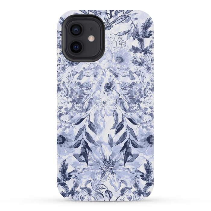 iPhone 12 mini StrongFit Watercolor grey floral hand paint by InovArts