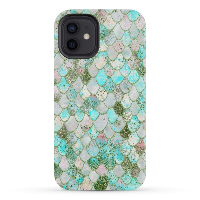 iPhone 12 mini StrongFit Wonky Seafoam Watercolor Glitter Mermaid Scales by  Utart
