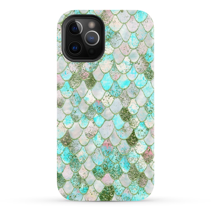iPhone 12 Pro StrongFit Wonky Seafoam Watercolor Glitter Mermaid Scales by  Utart