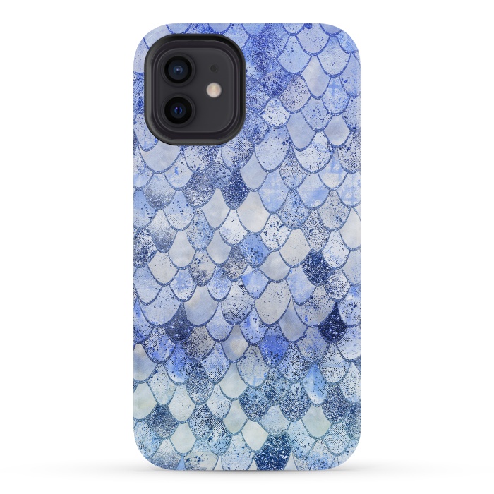 iPhone 12 mini StrongFit Blue Summer Wonky Watercolor and Glitter Mermaid Scales by  Utart