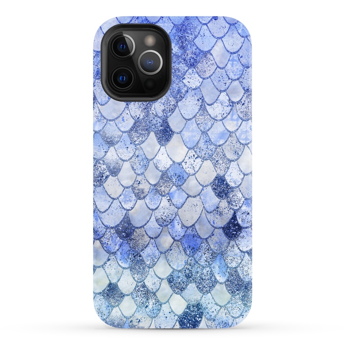 iPhone 12 Pro StrongFit Blue Summer Wonky Watercolor and Glitter Mermaid Scales by  Utart