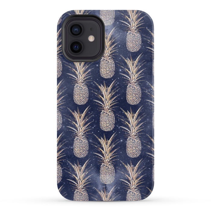 iPhone 12 mini StrongFit Modern Golden pineapples nebula pattern by InovArts
