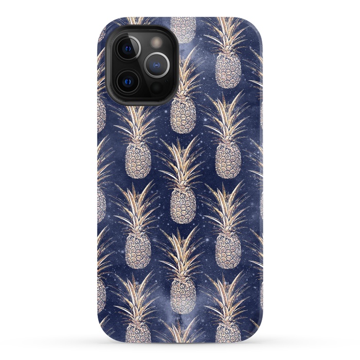 iPhone 12 Pro StrongFit Modern Golden pineapples nebula pattern by InovArts
