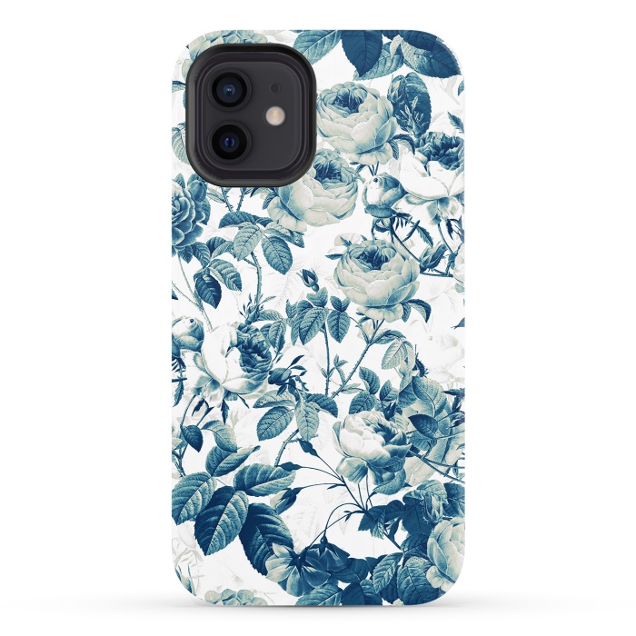 iPhone 12 StrongFit Blue Vintage Rose Pattern  by  Utart
