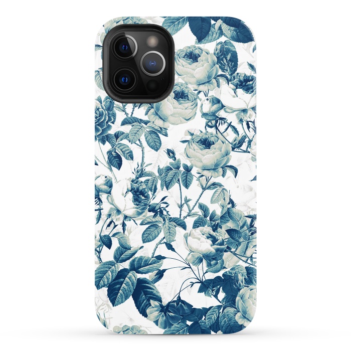 iPhone 12 Pro StrongFit Blue Vintage Rose Pattern  by  Utart
