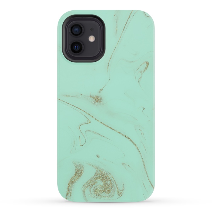 iPhone 12 mini StrongFit Elegant gold and mint marble image by InovArts