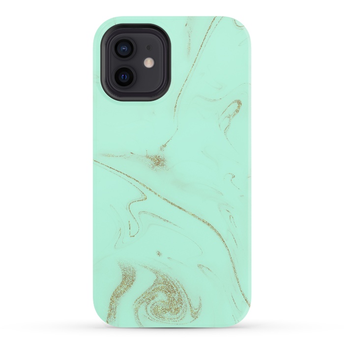 iPhone 12 StrongFit Elegant gold and mint marble image by InovArts