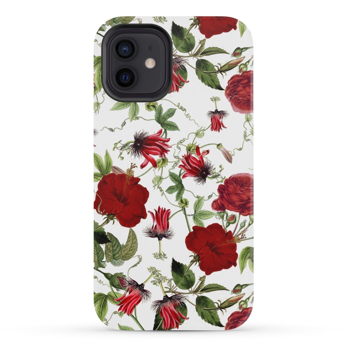 iPhone 12 mini StrongFit Red Hibiscus and Passiflora Pattern on White by  Utart