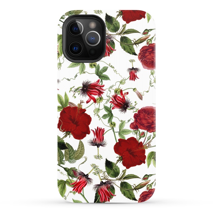 iPhone 12 Pro StrongFit Red Hibiscus and Passiflora Pattern on White by  Utart