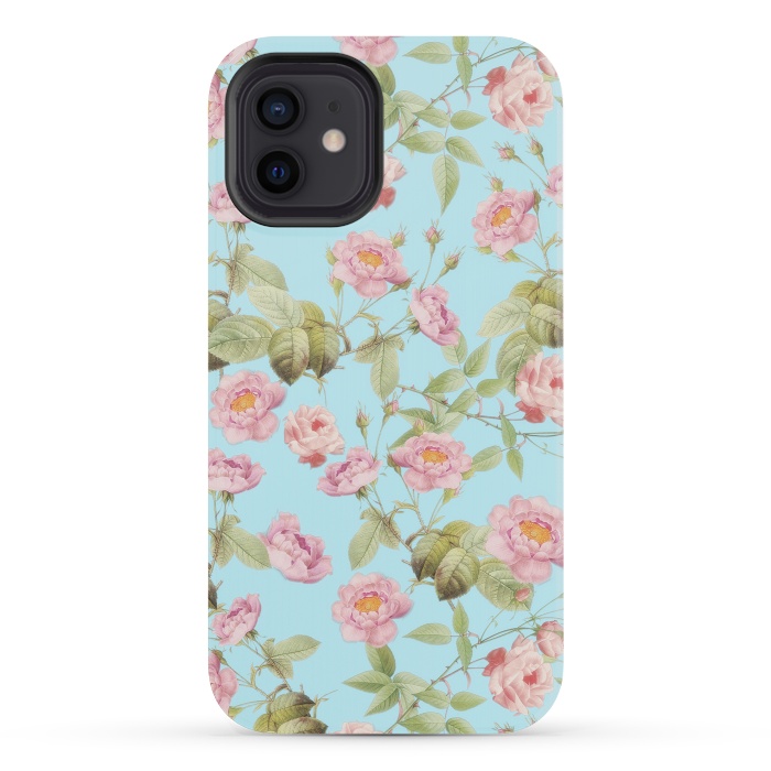 iPhone 12 mini StrongFit Pastel Teal and Pink Roses Pattern by  Utart