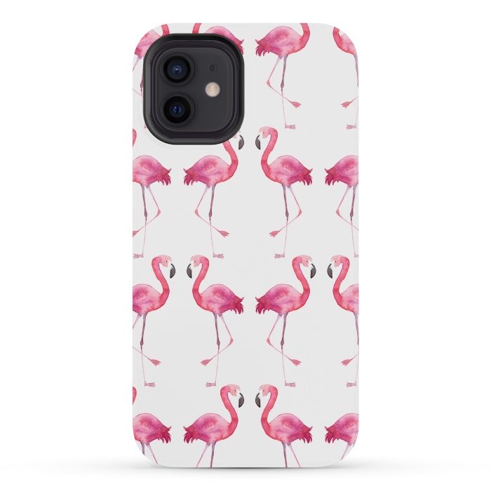 iPhone 12 mini StrongFit Pink Watercolor Flamingo Print by Becky Starsmore