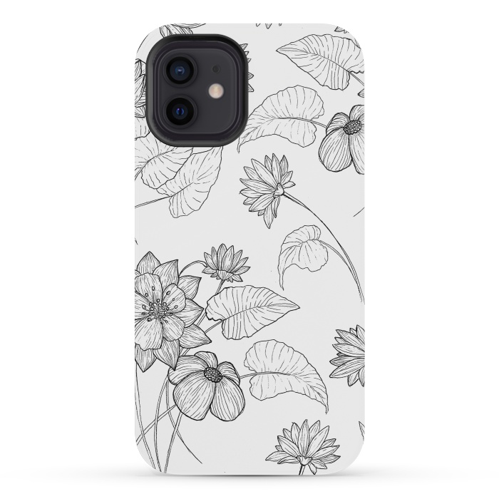 iPhone 12 mini StrongFit Monochrome Sketchbook Floral by Becky Starsmore