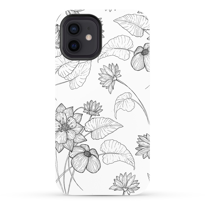 iPhone 12 StrongFit Monochrome Sketchbook Floral by Becky Starsmore