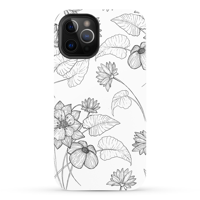 iPhone 12 Pro StrongFit Monochrome Sketchbook Floral by Becky Starsmore