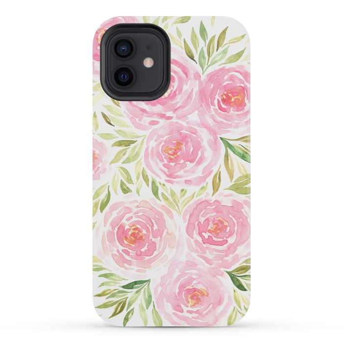 iPhone 12 mini StrongFit Pastel Pink Peony Floral Print by Becky Starsmore