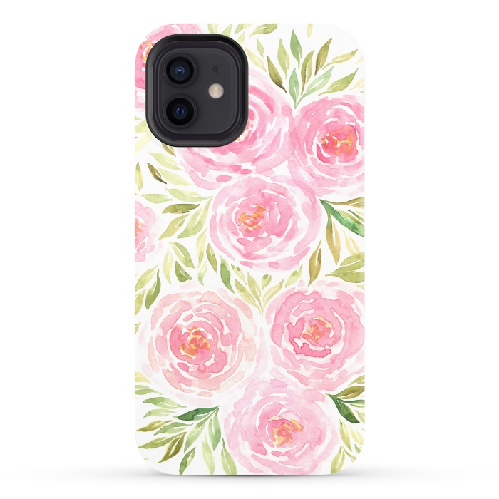 iPhone 12 StrongFit Pastel Pink Peony Floral Print by Becky Starsmore