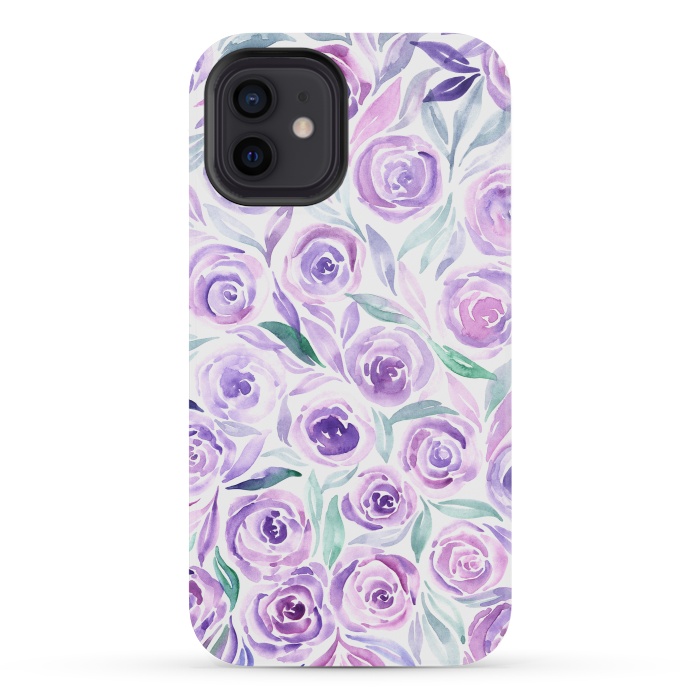 iPhone 12 mini StrongFit Purple Rose Floral Print by Becky Starsmore