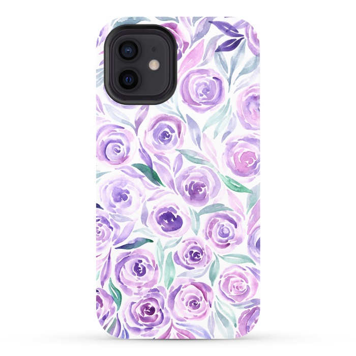 iPhone 12 StrongFit Purple Rose Floral Print by Becky Starsmore