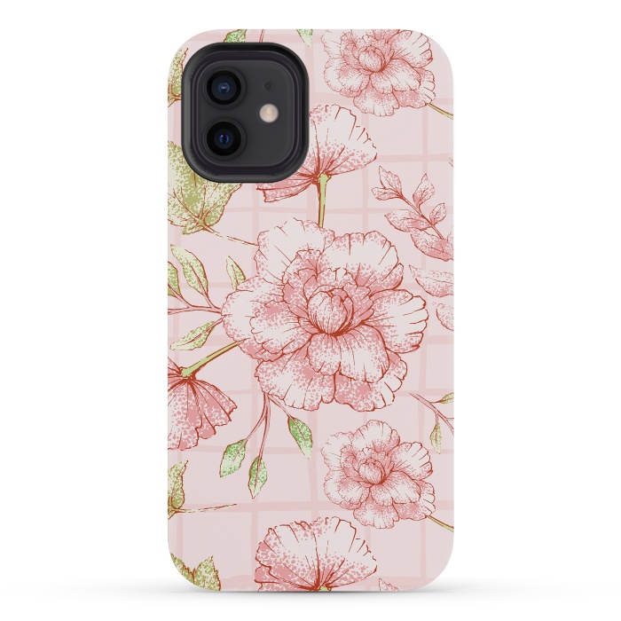 iPhone 12 mini StrongFit Modern pink Grid and Flower Pattern by  Utart