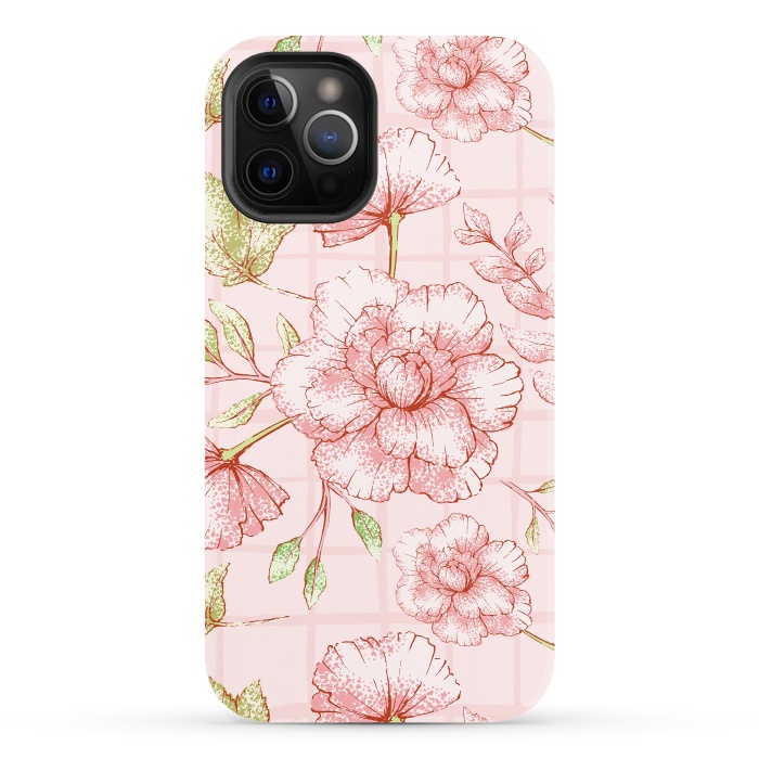 iPhone 12 Pro StrongFit Modern pink Grid and Flower Pattern by  Utart