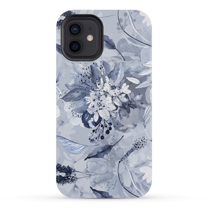 iPhone 12 mini StrongFit Autumnal fresh gray and blue flower rose pattern by  Utart