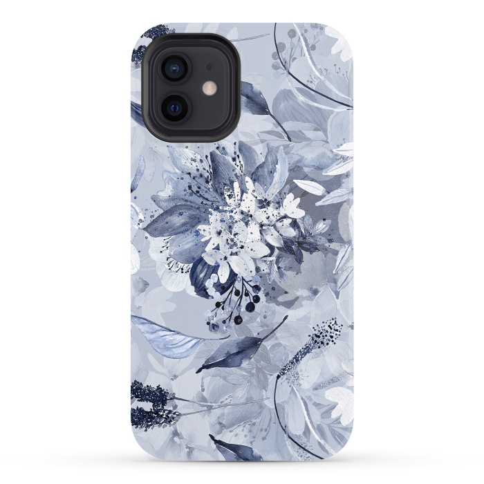 iPhone 12 StrongFit Autumnal fresh gray and blue flower rose pattern by  Utart