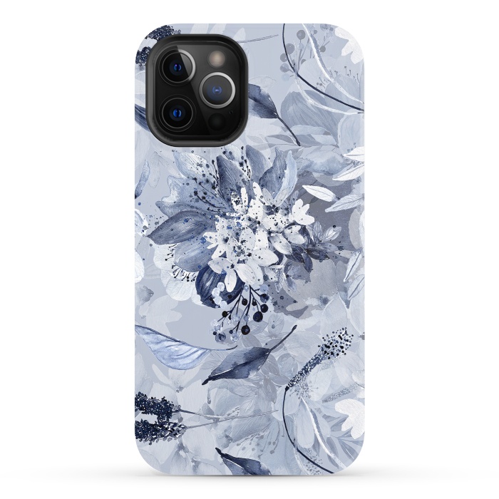 iPhone 12 Pro StrongFit Autumnal fresh gray and blue flower rose pattern by  Utart