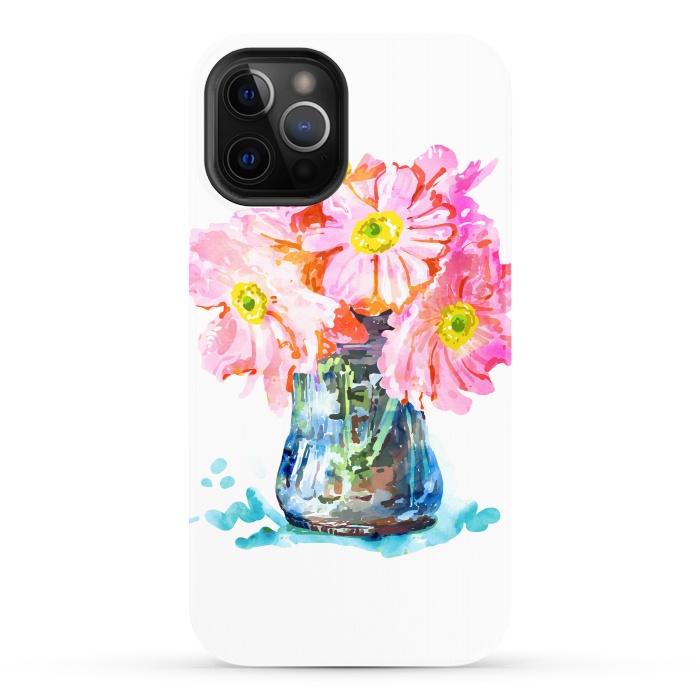 iPhone 12 Pro StrongFit Watercolor Flower Pot by Uma Prabhakar Gokhale