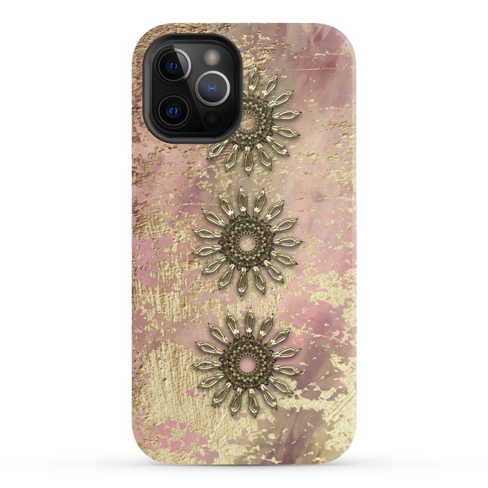 iPhone 12 Pro StrongFit Golden Embellishments On Pink And Gold by Andrea Haase