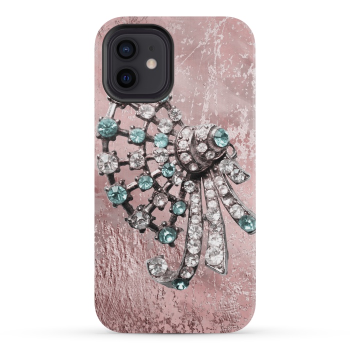 iPhone 12 mini StrongFit Rhinestone Embellishment Pink And Teal by Andrea Haase