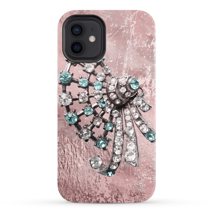 iPhone 12 StrongFit Rhinestone Embellishment Pink And Teal by Andrea Haase