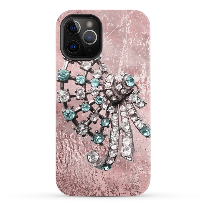 iPhone 12 Pro StrongFit Rhinestone Embellishment Pink And Teal by Andrea Haase