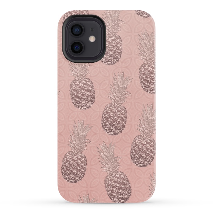 iPhone 12 StrongFit Shiny Pink Pineapple by Andrea Haase