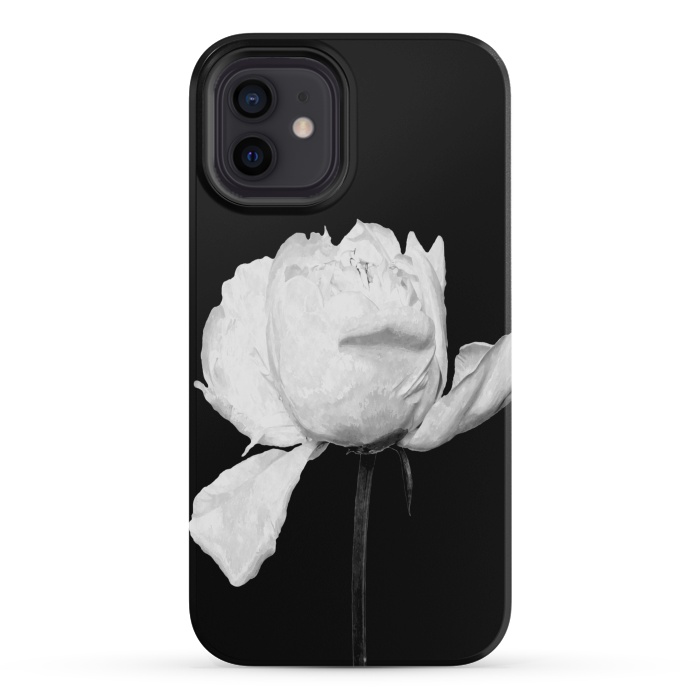 iPhone 12 mini StrongFit White Peony Black Background by Alemi