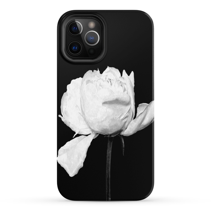 iPhone 12 Pro StrongFit White Peony Black Background by Alemi