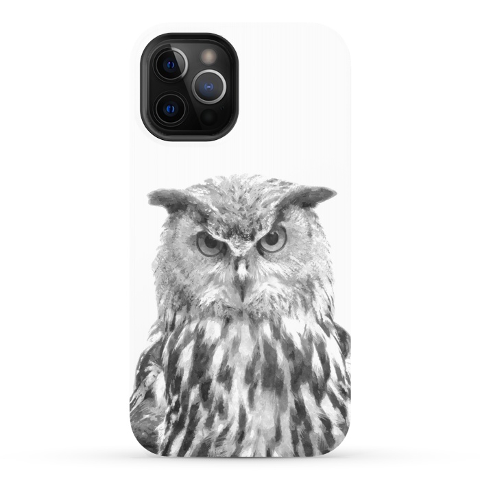iPhone 12 Pro StrongFit Black and White Owl by Alemi