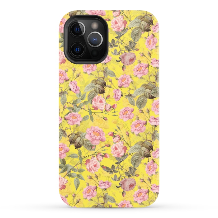 iPhone 12 Pro StrongFit Pink English Roses on Yellow - Pattern by  Utart
