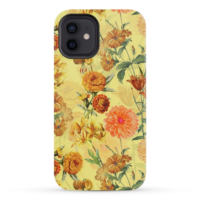 iPhone 12 mini StrongFit Yellow vintage Flower Pattern by  Utart
