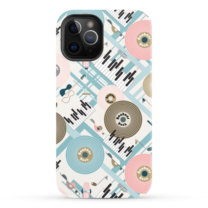 iPhone 12 Pro StrongFit Bauhaus Rock - Pink and Blue by Paula Ohreen