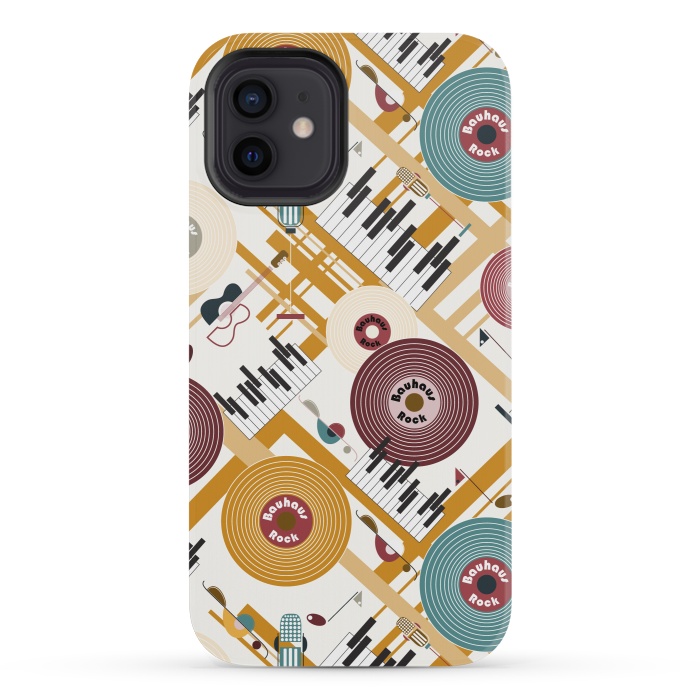 iPhone 12 mini StrongFit Bauhaus Rock - Mustard and Burgundy by Paula Ohreen