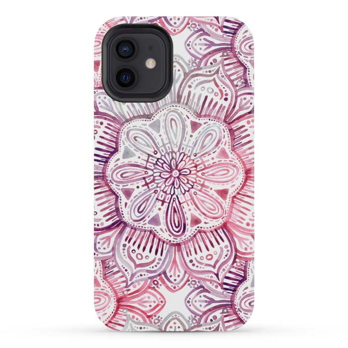iPhone 12 mini StrongFit Burgundy Blush Watercolor Mandala by Micklyn Le Feuvre