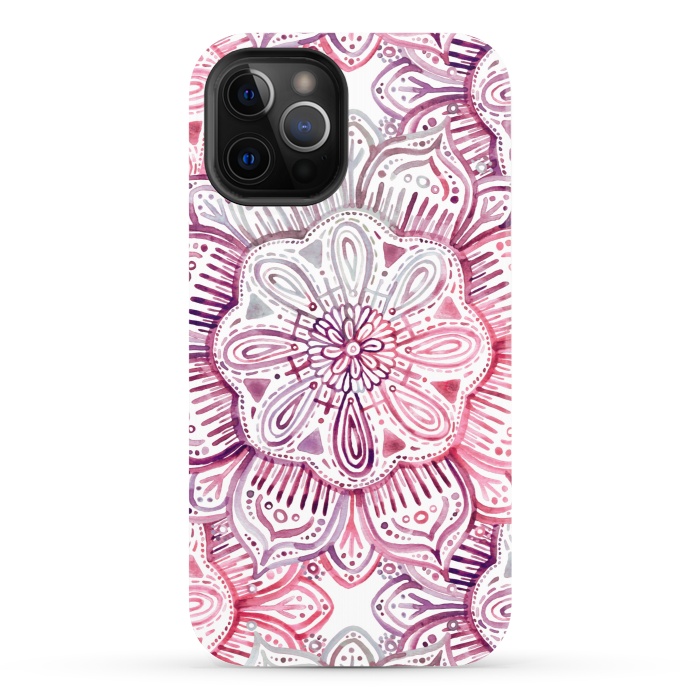 iPhone 12 Pro StrongFit Burgundy Blush Watercolor Mandala by Micklyn Le Feuvre