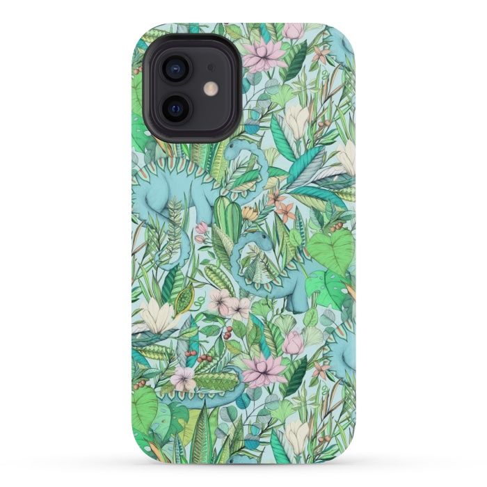 iPhone 12 mini StrongFit Summer Floral with Dinosaurs by Micklyn Le Feuvre
