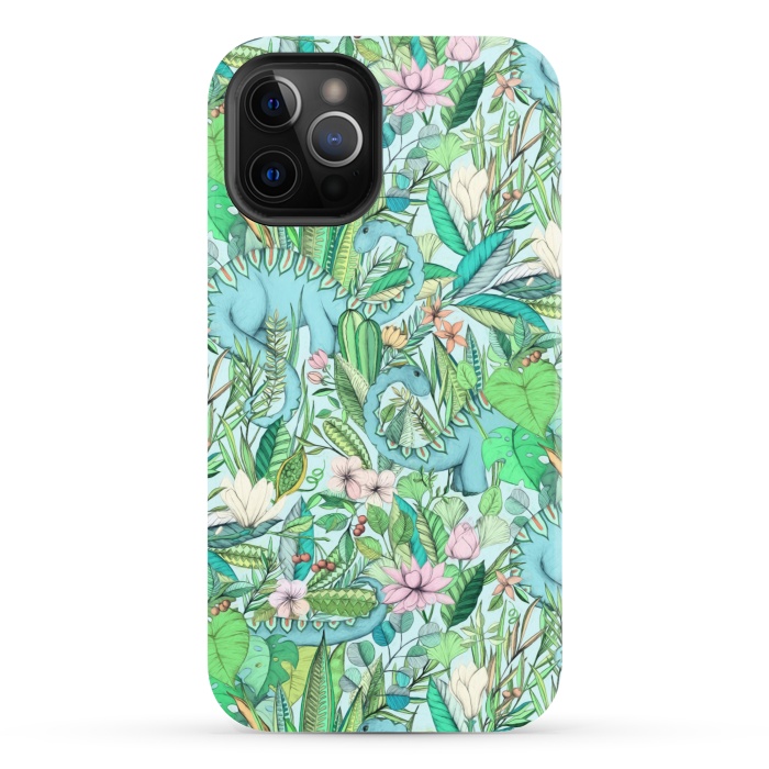 iPhone 12 Pro StrongFit Summer Floral with Dinosaurs by Micklyn Le Feuvre
