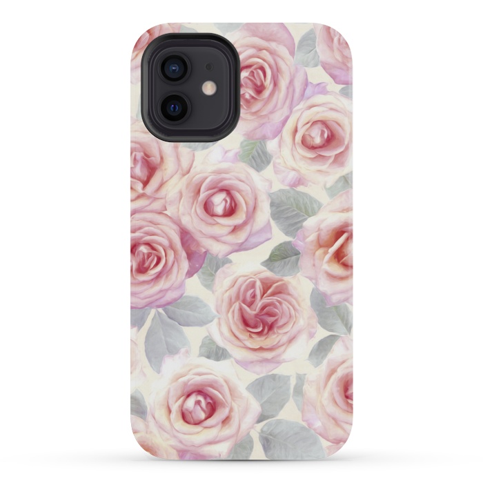 iPhone 12 mini StrongFit Painted Pink and Mauve Roses by Micklyn Le Feuvre